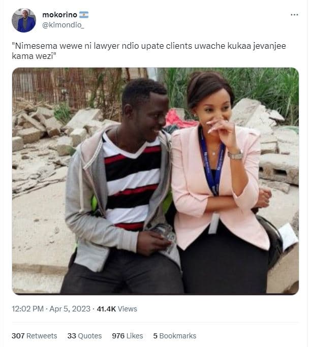 Mokorino kimondio_ nimesema wewe ni lawyer ndio upate clients uwache kukaa jevan