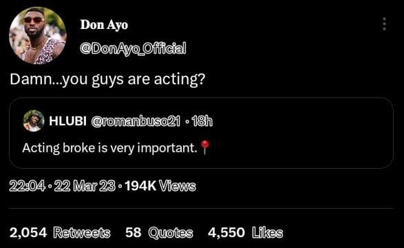 Don ayo donayofficial damn_you guys are acting? hlubi omanbuso2 18h acting broke