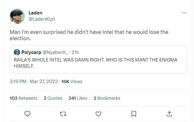 Laden ladenkipi man 'm even surprised he didn't have intel that he would lose th