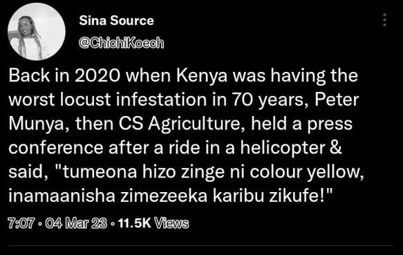 Sina source chichikoech back in when kenya was having the worst locust infestati