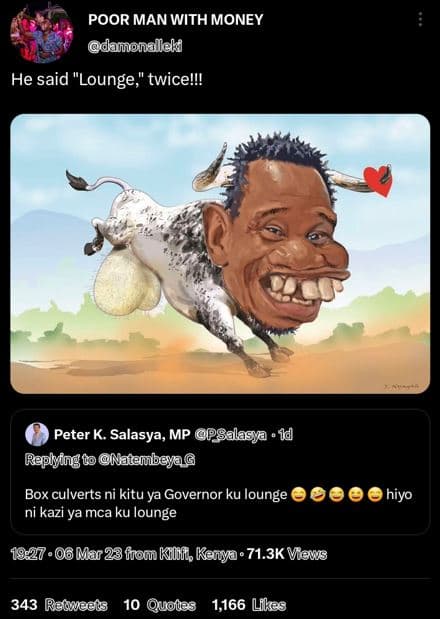 Poor man with money danonaleki he said lounge twicew peter k. salasya, mp pgalas