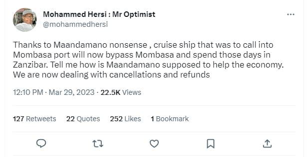 Mohammed hersi mr optimist mohammedhersi thanks to maandamano nonsense cruise sh