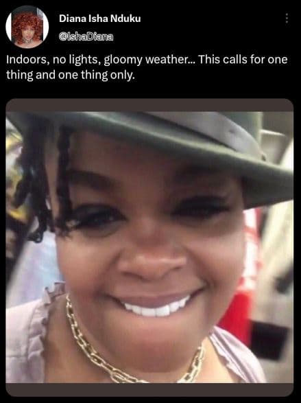 Diana isha nduku lshadiana indoors, no lights, gloomy weather_ this calls for on