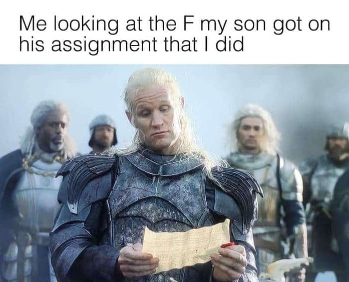 Me looking at the f my son got on his assignment that did