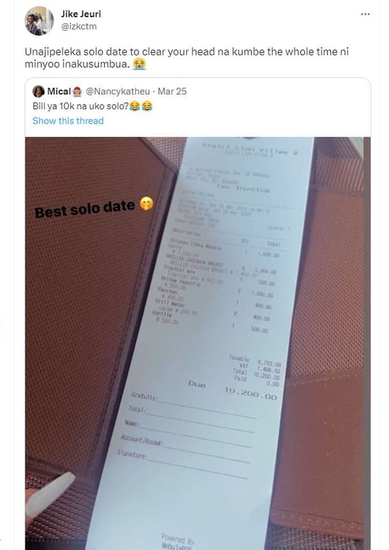 Jike jeuri izkctm unajipeleka solo date to clear your head na kumbe the whole ti