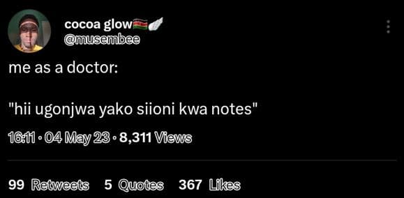 Cocoa glow musembee me as a doctor hii ugonjwa yako siioni kwa notes 04may238,31