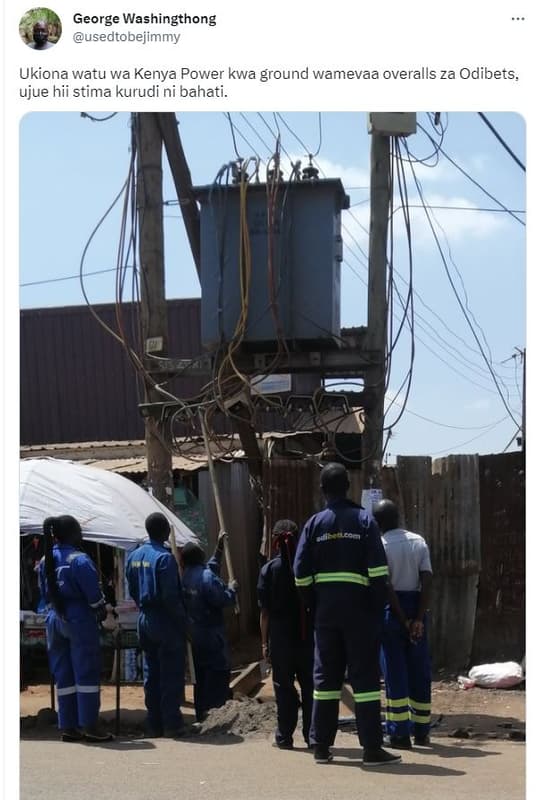 George washingthong usedtobejimmy ukiona watu wa kenya power kwa ground wamevaa