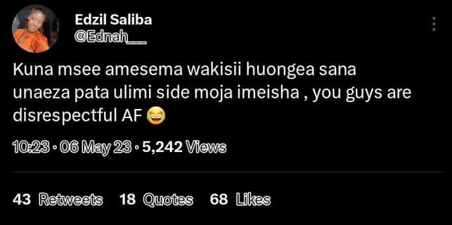 Edzil saliba ednah kuna msee amesema wakisii huongea sana unaeza pata ulimi side