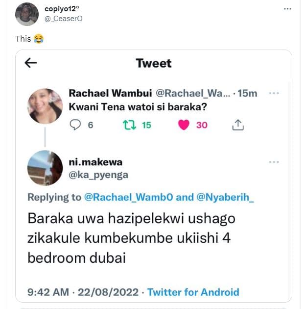 Copiyo12' _ceasero this tweet rachael wambui rachael_wa 15m kwani tena watoi si