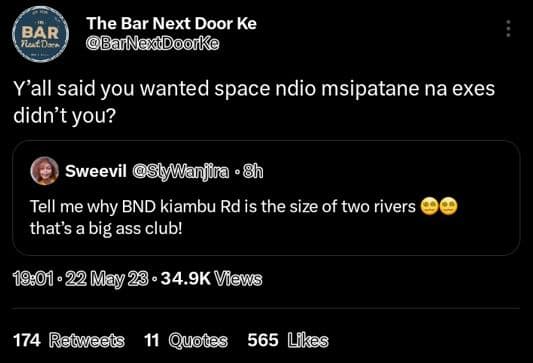 Bar llis the bar next door ke banzxãdoorke y'all said you wanted space ndio msip