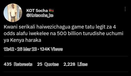 Kot socha kocsocha_ke kwani serikali haiwezichagua game tatu legit za 4 odds ala