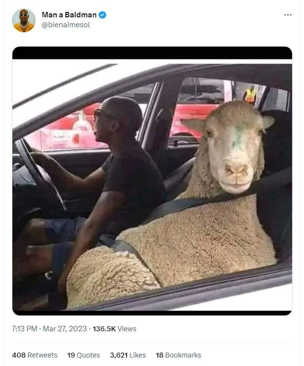 Man a baldman bienaimesol 7.13 pm . mar 27, 136.5k views 408 retweets 19 quotes