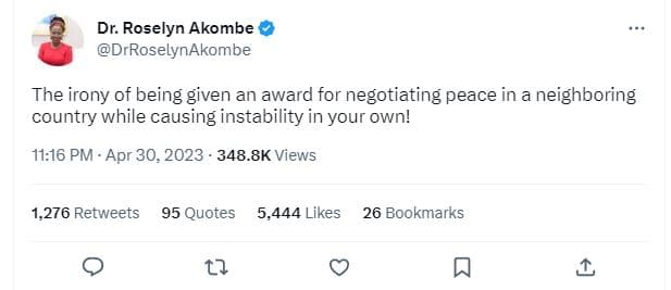 Dr. roselyn akombe drroselynakombe the irony of being given an award for negotia