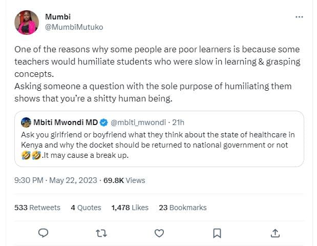 Mumbi mumbimutuko one of the reasons why some people are poor learners is becaus