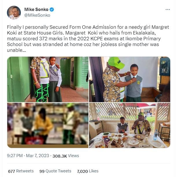 Mike sonko mikesonko finally 1 personally secured form one admission for a needy