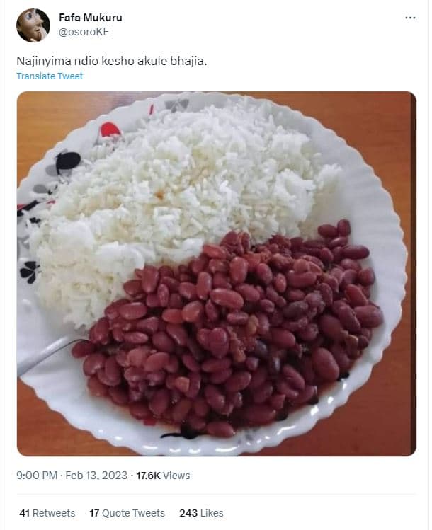 Fafa mukuru osoroke najinyima ndio kesho akule bhajia. translate tweet 9.00 pm .