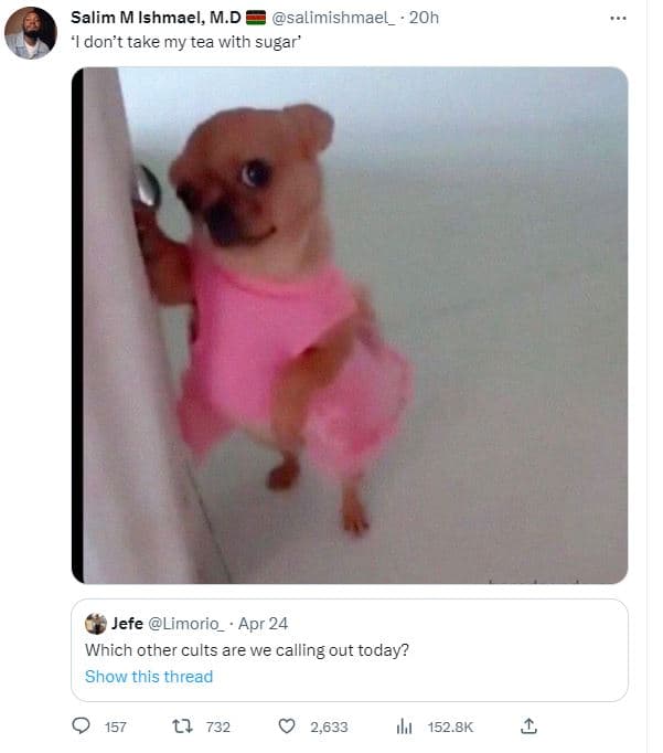 Salim m ishmael m.d salimishmael_ 20h 'idon't take my tea with sugar' jefe limor