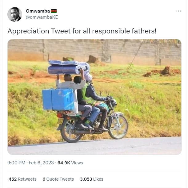 Omwamba omwambake appreciation tweet for all responsible fathers! 9.00 pm feb 6,