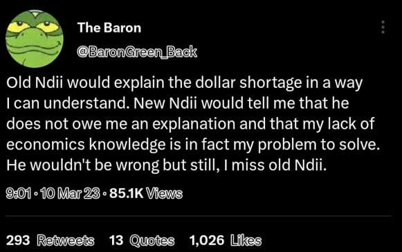 The baron barongreen_back old ndii would explain the dollar shortage in a way ic