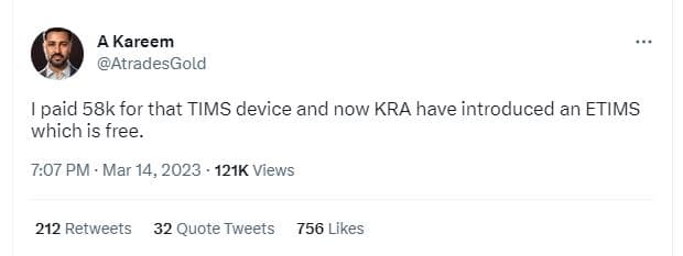 A kareem atradesgold 1paid 58k for that tims device and now kra have introduced