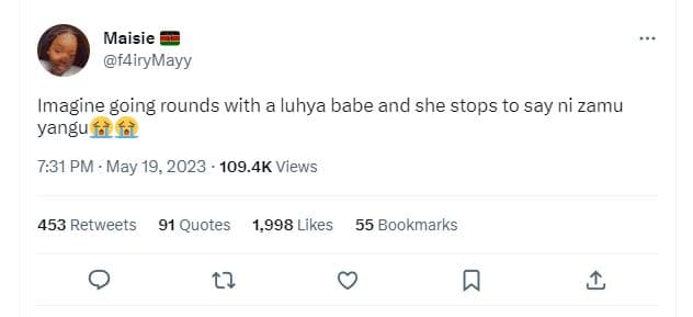 Maisie f4irymayy imagine going rounds with a luhya babe and she stops to say ni