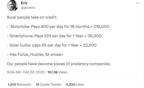 Eric amerix rural people take on credit motorbike pays 400 per day for 18 months