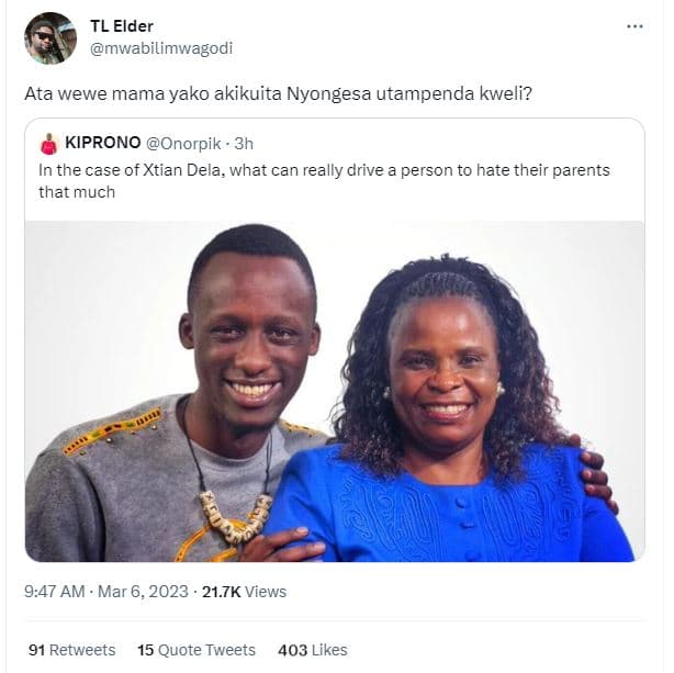 Tl elder mwabilimwagodi ata wewe mama yako akikuita nyongesa utampenda kweli? ki