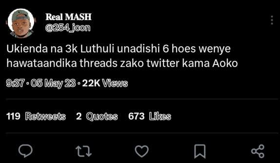 Real mash 254 fcon ukienda na 3k luthuli unadishi 6 hoes wenye hawataandika thre