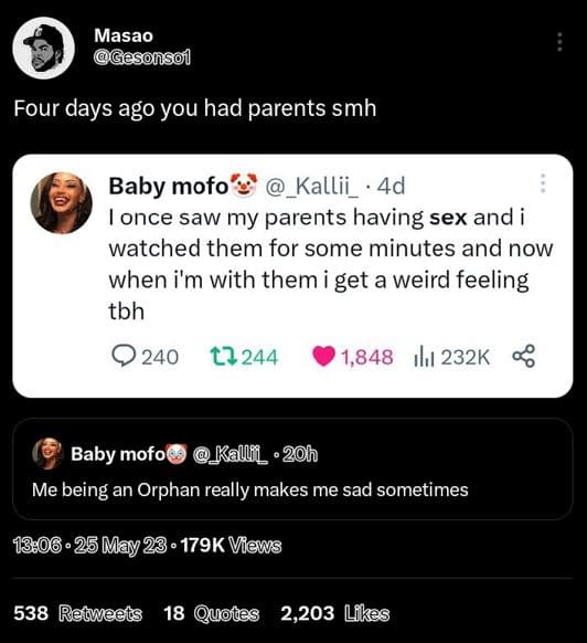 Masao gesonso four days ago you had parents smh baby mofo kallii 4d lonce saw my