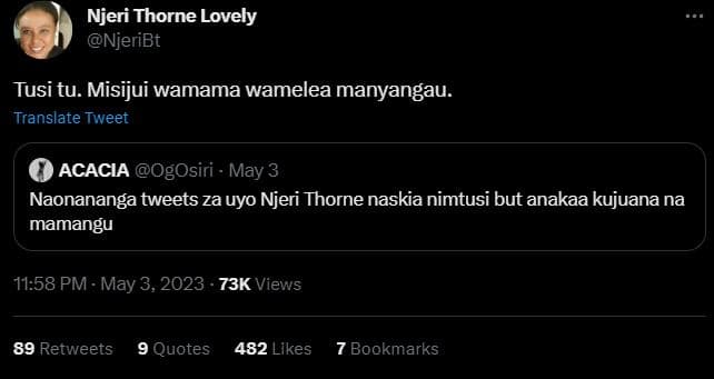 Njeri thorne lovely njeribt tusi tu. misijui wamama wamelea manyangau. translate
