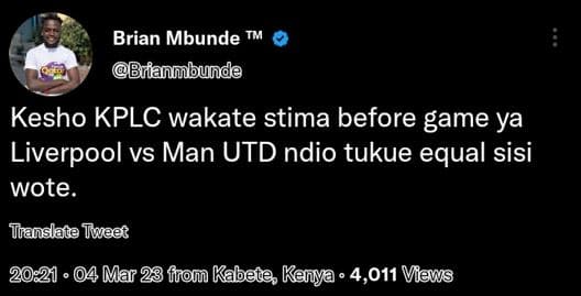Brian mbunde tm brianmbunde kesho kplc wakate stima before game ya liverpool vs
