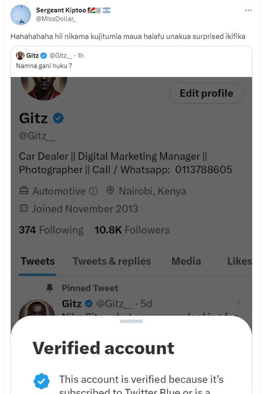 Sergeant kiptoo missdollar_ hahahahaha hii nikama kujitumia maua halafu unakua s