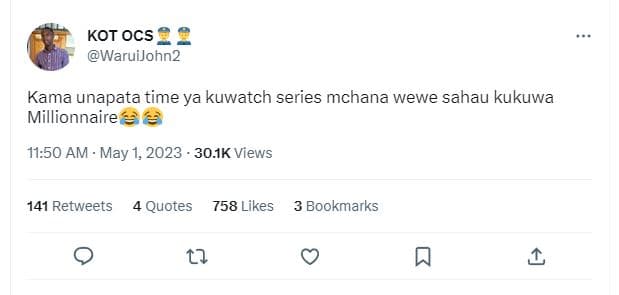 Kot ocs waruijohn2 kama unapata time ya kuwatch series mchana wewe sahau kukuwa