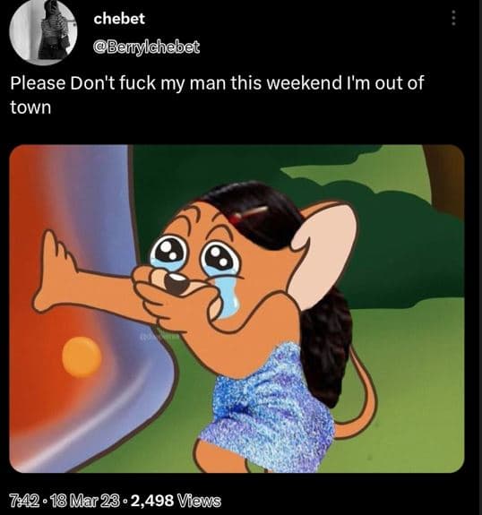 Chebet beliylchebet please don't fuck my man this weekend i'm out of town mar23