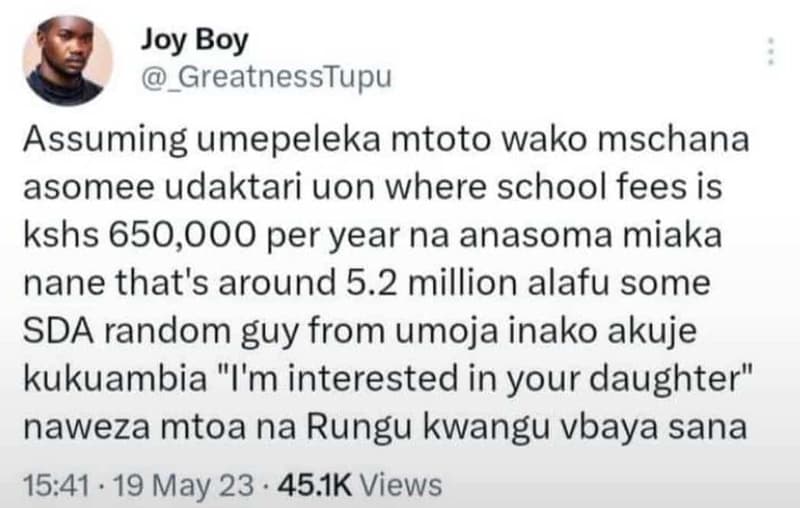 Joy boy greatnesstupu assum ing umepeleka mtoto wako mschana asomee udaktari uon
