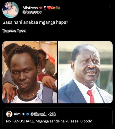 Mistress asswetoo sasa nani anakaa mganga hapa? tanslata tweet kimuzi kimu 20h n