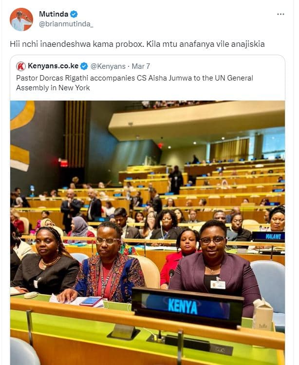 Mutinda brianmutinda _ hii nchi inaendeshwa kama probox. kila mtu anafanya vile