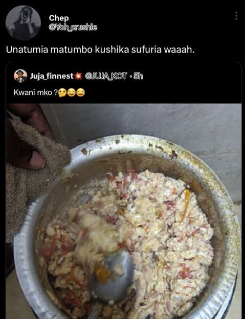 Chep yohcrushie unatumia matumbo kushika sufuria waaah. juja_finnest ua kt 5h kw