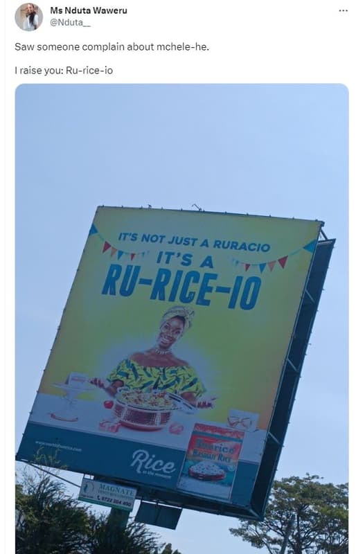 Ms nduta waweru nduta saw someone complain about mchelehe. iraise you ruriceio i