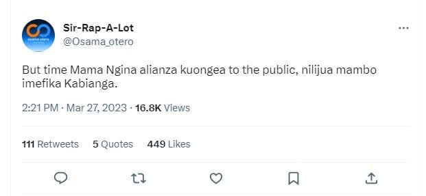 Sirrapalot osama_otero but time mama ngina alianza kuongea to the public, niliju