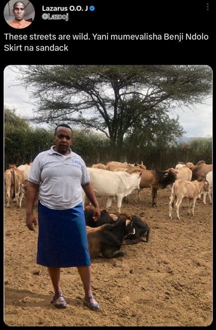 Lazarus 0.0. lazoo these streets are wild. yani mumevalisha benji ndolo skirt na