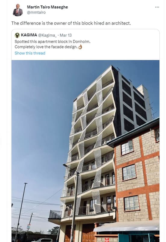 Martin tairo maseghe mmtairo the difference is the owner of this block hired an