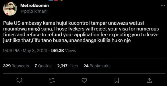 Metroboomin polo_kimanii pale us embassy kama hujui kucontrol temper unaweza wat