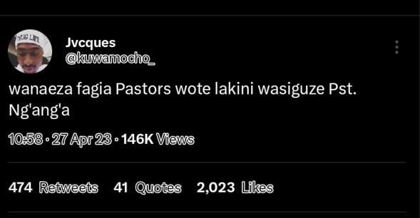Jvcques kuwamocho_ wanaeza fagia pastors wote lakini wasiguze pst. ng'ang'a .27