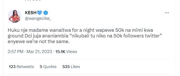 Kesh wangecike huku nje madame wanaitwa for a night wapewe 5ok na mimi kwa groun