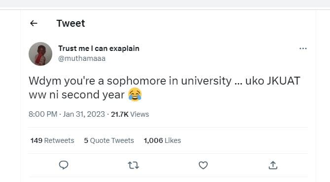 Tweet trust me can exaplain muthamaaa wdym you're a sophomore in university uko