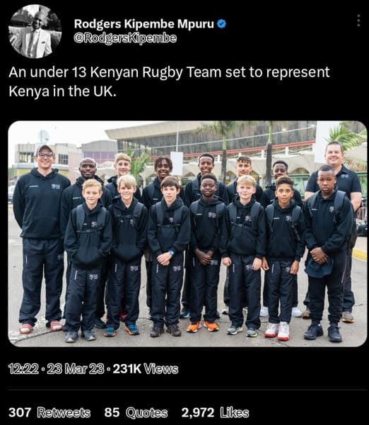 Rodgers kipembe mpuru rodgerskpemnbe an under 13 kenyan rugby team set to repres