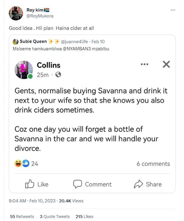 Roy kim roymukora good idea . hii plan haina cider at all subie queen juanne4lif