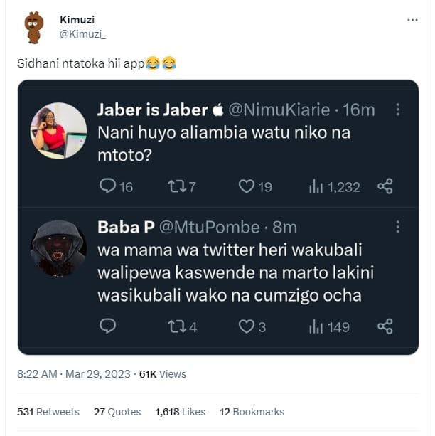 Kimuzi kimuzi _ sidhani ntatoka hii app jaber is jaber nimukiarie 16m nani huyo