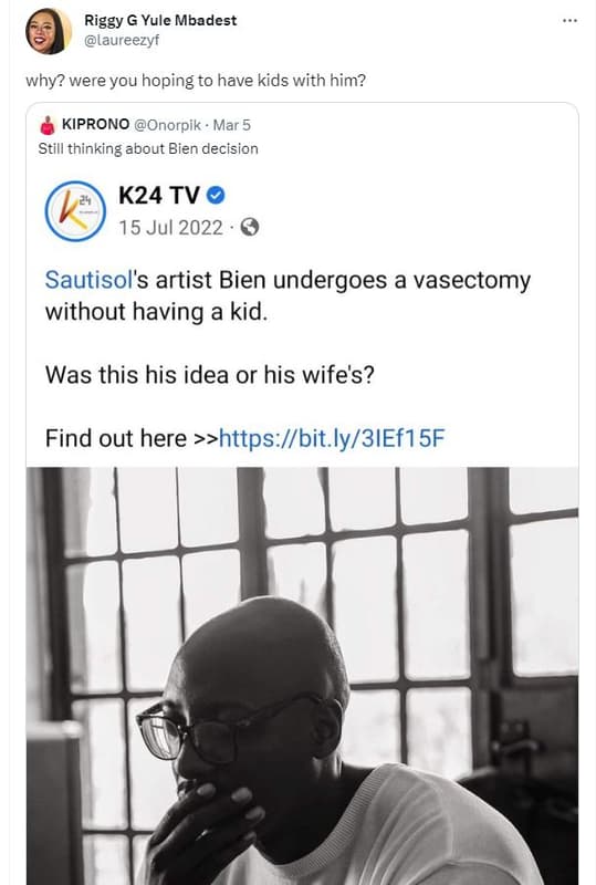 Riggy g yule mbadest laureezyt why? were you hoping to have kids with him? kipro